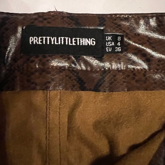 PrettyLittleThing Brown Faux Leather Snakeskin Straight Leg Pants 4 - Picture 7 of 16